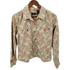 Liz Claiborne Crazy Horse Womens Button Up Paisley Jean Jacket Sz L Vintage